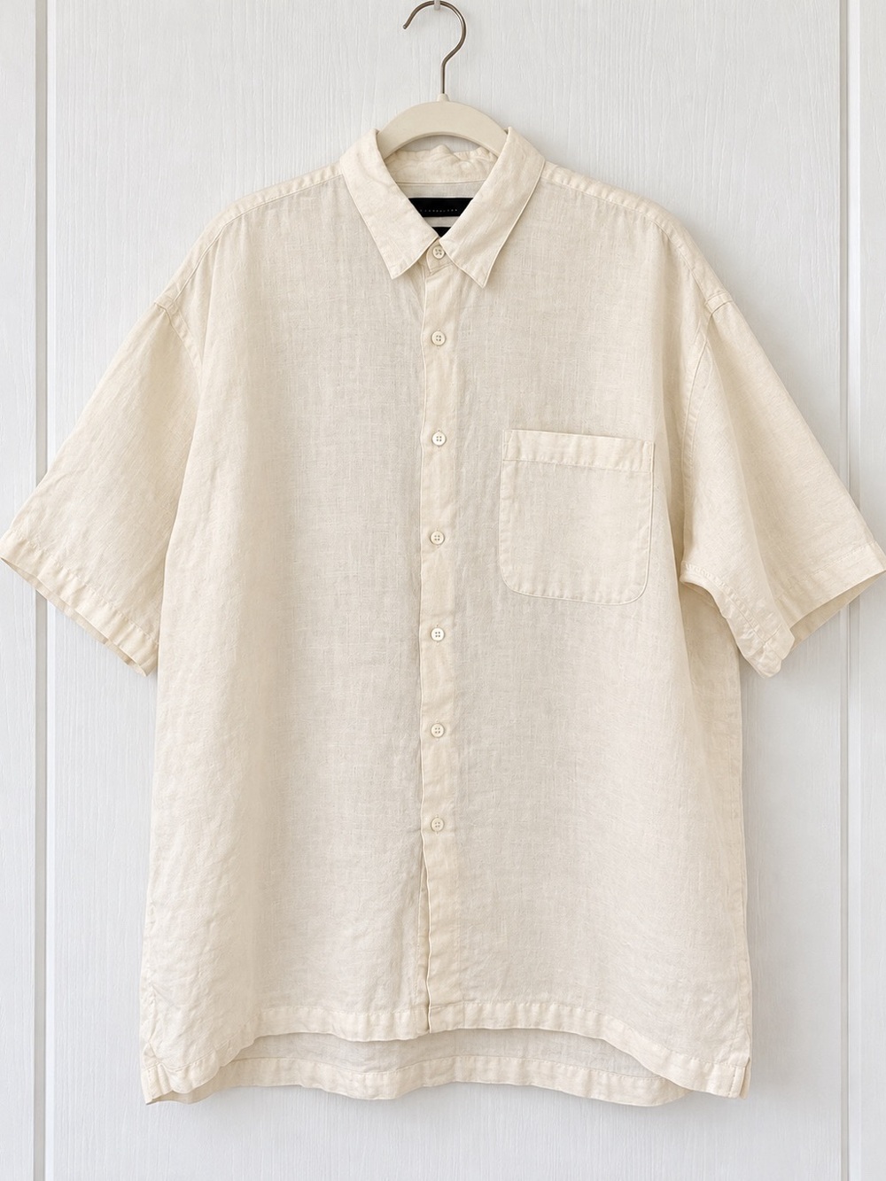 Metropolitan View Men’s Large Irish Linen Shirt Ivory Short Sleeve Button Down